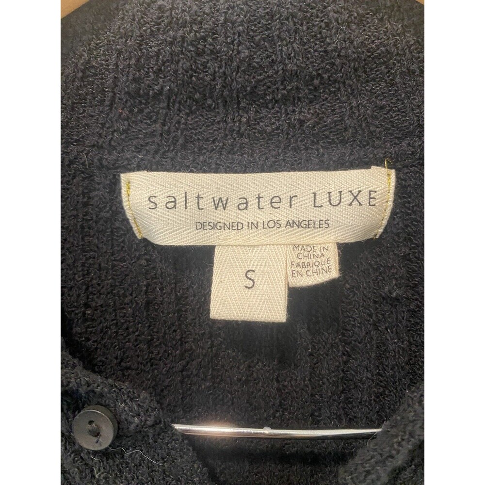 Saltwater Luxe Long Sleeve Ribbed Knit Collared Sweater Dress Black Sz S - Picture 2 of 6